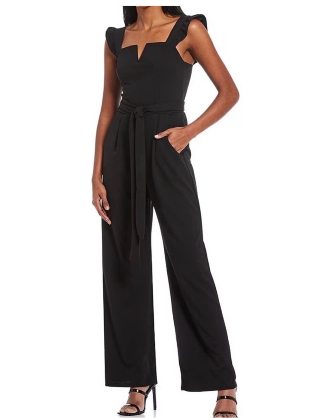 Women’s Black Wide-Leg Jumpsuit with Tie Waist
